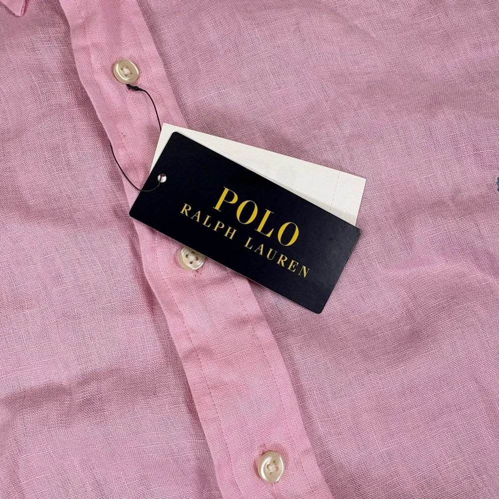Polo Ralph Lauren 2XB Big Tall 100% Linen Shirt Pink Short Sleeve NWT $138